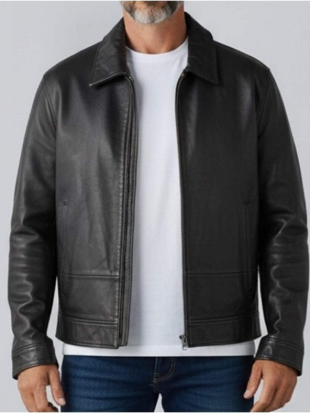 Banana Republic Black Leather Zip-Up Bomber Jacket